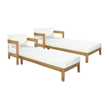 Christopher Knight Home Tila Acacia Wood Chaise Lounge Chair Outdoor Set of 2 with Removable Cushion, Solid Wood Patio Chaise Lounge with Cushion, Outdoor Sun Lounger, Poolside Seating, Teak+Beige