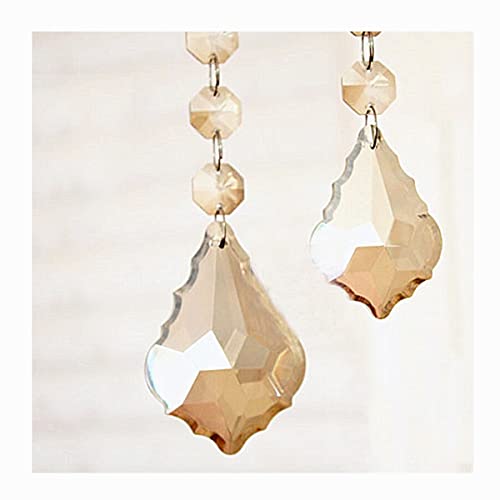 JUIYU Garden Suncatchers 100pcs 76mm Chandelier Pendant Champagne Crystal Maple Leaf Shape DIY Hanging Chandelier Pendants,Crystal Suncatcher Prisms Handmade Pendant Necklaces