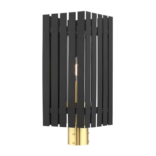 Livex 1 Light Black Outdoor Post Top Lantern Brass