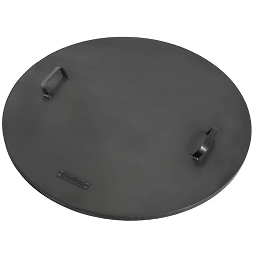 Fire Pit Round Cover Lid, 2mm Thickness, Fire Snuffer in Powder Coated Finish Rust Resistant, Drop-in Burner Fire Pit Pan Lid, Grill Fire Ring Lid with Handle, 40” inch Diameter by Good Directions