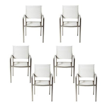 Pemberly Row Aluminum Patio Dining Chairs, Stackable Set of 6, Gray/White Finish, Durable Textilene Mesh, Modern Style Outdoor Seating, 34" H x 21" W x 21" D, Rust-Resistant Frame