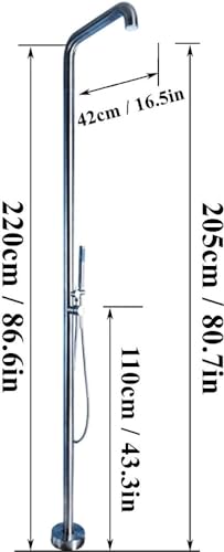 MKLFBY Outdoor Shower Column W/Handheld Shower Head, Temperature & Pressure Adjustment Free-Standing Brushed Stainless Steel 304 Rainfall Garden Shower
