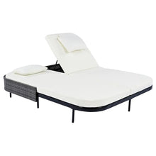 BAIESTWANG 800LB Capacity Outdoor Double Daybed with 5-Level Reclining Backrests, Patio Rattan Loveseat Iron Frame, Removable Cushions & Pillows Washable, Beige+Black