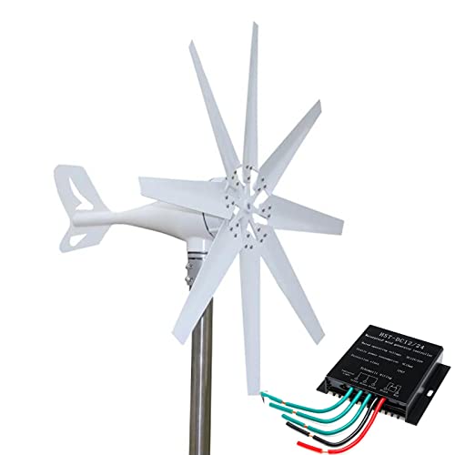 8000W 12V/24V Vertical Noiseless Wind Turbine Generator,8-Blade Horizontal Wind Power Generator with MPPT Charge Controller for Patio Outdoor (White),24v