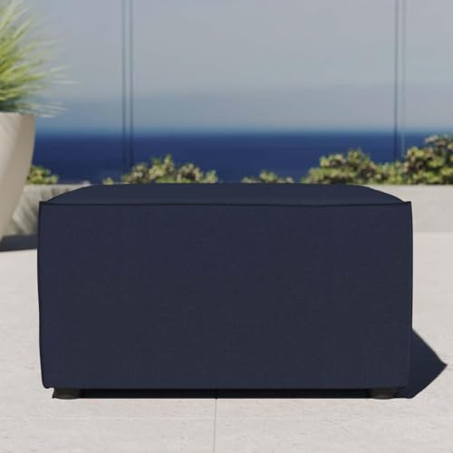 Afuera Living Outdoor Patio Ottoman, 29.5 x 29.5 in, Fabric Upholstered, Navy Finish, Aluminum Frame, Water & UV-Resistant Cushions, Modern Style, All-Weather Seating for Porch, Deck, Poolside, or