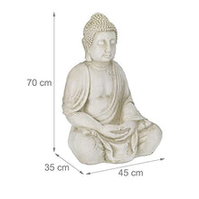 Relaxdays Buddha Statue, 70 cm Height, Garden Decoration, Weather and Frost Resistant, Living Room Deco, Cream White