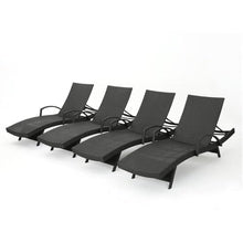Noble House Salem Outdoor Wicker Arm Chaise Lounge Set of 4 Grey