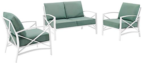 Crosley Furniture Kaplan 3-Piece Outdoor Loveseat Set White with Mist Cushions