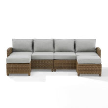 Outdoor Escape Brown Wicker Patio Sectional 4 Piece Set, Outdoor Couch with Gray Cushions, Two Loveseats and Ottomans for Porch, Balcony, or Garden