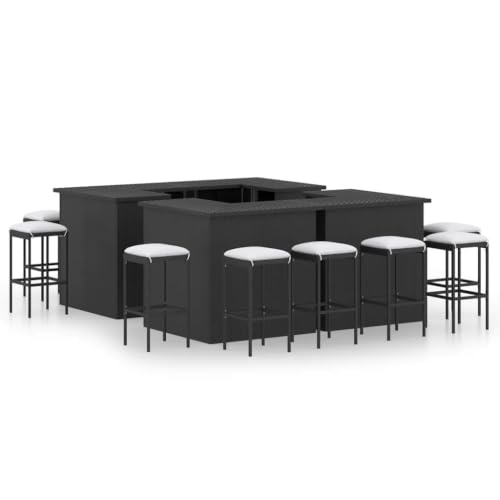 KDVXBCQJH 16 Piece Outdoor Patio Bar Set Poly Rattan Furniture Black