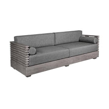 Armen Living Vivid Outdoor Patio Sofa in Gray Eucalyptus Wood with Gray Olefin Cushions