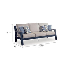Beco Outdoor 3-Seater Sofa w 4 Pillows, Beige, Navy Blue Nuvella, 83 Inch
