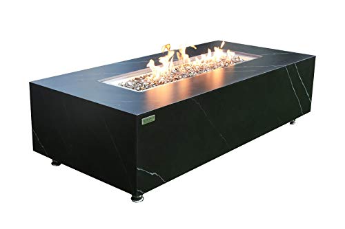 AMS Firepit | Black Varna Marble Porcelain Fire Table | Propane 60’’ L x 28’’ W x 17’' H