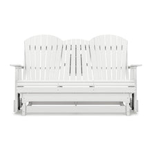 Benzara Sami 67 Inch Outdoor Adirondack Glider Loveseat with Dropdown Cupholders White