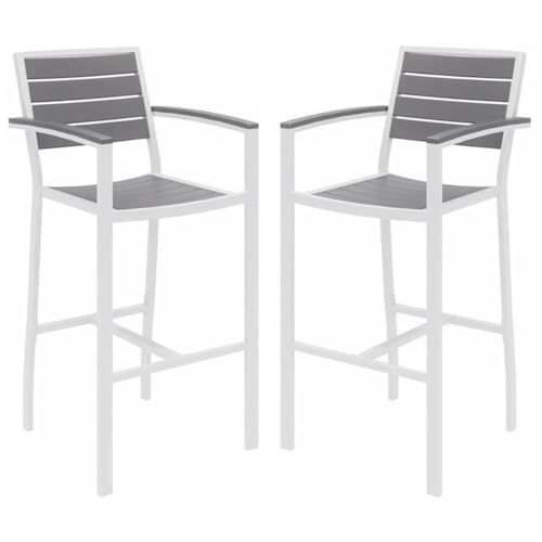 Home Square 2 Piece Aluminum Patio Bar Stool Set in Gray and White