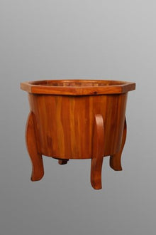 SODEF Avcı Wooden Barrel Planter Pine Wood with Stand Garden Flower Pot 53 CM Height - Light Oak