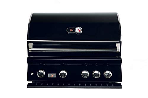 Bonfire 34-inch 4 Burner Built-in Natural Gas Grill for Outdoor Kitchen BBQ Island with Rear Infrared Burner and Rotisserie Kit, Black 304 Stainless Steel, CBB4-B-NG