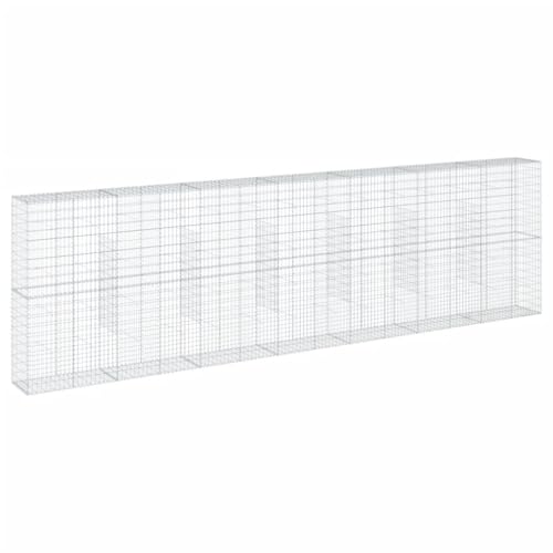 vidaXL Gabion Basket with Cover - Galvanized Iron Outdoor Decorative Retaining Wall Cage, 275.6"x19.7"x78.7"
