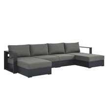 Modway Tahoe Aluminum 4-Piece Outdoor Patio Furniture Gray Charcoal, Modular Sectional Sofa Set with Chaise Lounges, Weather-Resistant Cushion, Ideal for Deck, Backyard, Poolside