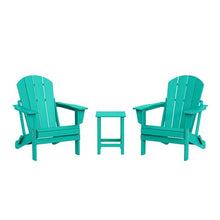 WestinTrends Malibu 3-Pieces Adirondack Chairs Set with Side Table, All Weather Outdoor Seating Plastic Patio Lawn Chair Folding for Outside Porch Deck Backyard, Turquoise