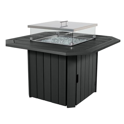 highwood Oasis 40" Fire Pit Table, 50,000 BTU with Glass Wind Guard and Rain Cover, Black
