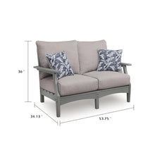 Covi Outdoor Loveseat w 2 Pillows, Foam Fill Nuvella Cushions, Gray 54 Inch