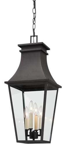 Minka Lavery 7998-66 Gloucester Clear Glass Outdoor Chain Hung Pendant Light Fixture, 4-Light 240 Total Watts, 25" H x 10" W, Sand Coal