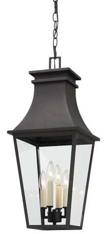Minka Lavery 7998-66 Gloucester Clear Glass Outdoor Chain Hung Pendant Light Fixture, 4-Light 240 Total Watts, 25" H x 10" W, Sand Coal