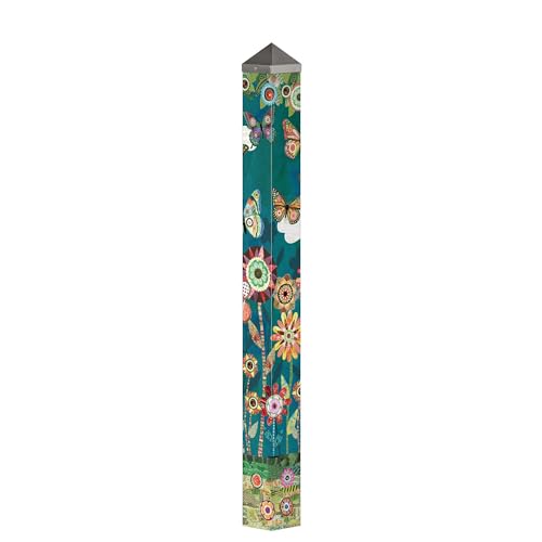 Studio M Art Pole Outdoor Decorative Accessory for Landscaping, Gardens, and Yards, 60 Inches Tall Weather Resistant PVC with Vinyl Wrap, Patchwork Flutters