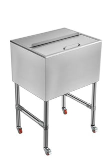 24 Inch Commercial Ice Bin with Sliding Lid - 64L Stainless Steel Underbar Ice Chest with Drain System - Insulated Ice Storage Bin on Wheels for Bar, Restaurant, & Cocktail Station