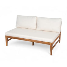 Merax Patio Acacia Wood Deep Seating Loveseat with Coffee Table, Teak+Cream