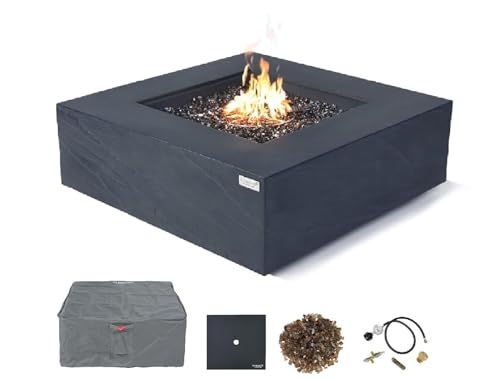 AMS Fireplace | Elementi Plus | Roraima | Square Slate Black Concrete Propane Gas Fire Pit Table