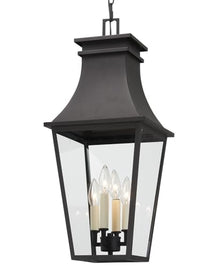 Minka Lavery 7998-66 Gloucester Clear Glass Outdoor Chain Hung Pendant Light Fixture, 4-Light 240 Total Watts, 25" H x 10" W, Sand Coal