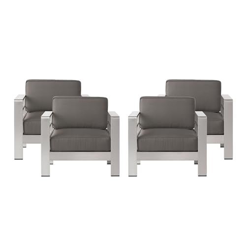 Christopher Knight Home Cape Coral Outdoor Aluminum Club Chairs with Water Resistant Cushions, 4-Pcs Set, Khaki