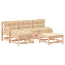 Fisinber 5-Piece Garden Lounge Set Beige Solid Pine Wood Oxford Fabric Modular Outdoor Sectional Sofa Ottoman Coffee Table 24.4"x24.4" for Balcony Patio Backyard Conversation