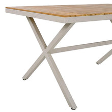 Christopher Knight Home Rado 55”L Wooden Outdoor Dining Table with Steel Frame, Sturdy Rectangular Patio Table for 4-6 People, Dining Room Table with Slatted Design and X-Shaped Legs, Teak + Beige