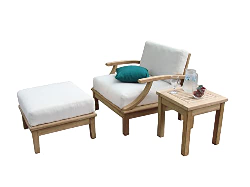 WholesaleTeak Somer 3 Pc Lounge Chair Set with Cushions in Canvas White