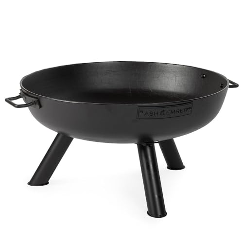 Ash & Ember 29" Ellipse Fire Pit, Heavy-Duty Cast Iron with High-Temp Black Paint, Elevated Stable Design, Integrated Drainage Hole, Outdoor Round Fire Bowl for Woodburning