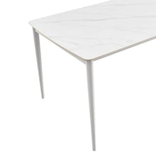Armen Living Rhodes Outdoor Patio Rectangular Dining Table in Snowy Sintered Stone and Porcelain Finish