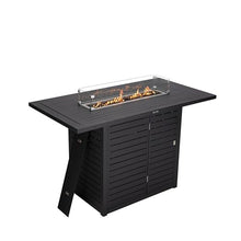 LeisureMod Chelsea Collection Aluminum Outdoor Dining Set with Fire Pit Table and 6 Bar Chairs Beige