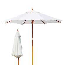 3WWWQMAA8 White Rainproof Garden Patio Umbrella Parasol for Beach Seaside, Portable Outdoor Round Market Umbrella with Pull Rope, 2.7M/9FT