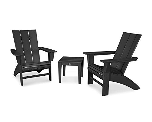 POLYWOOD Modern 3-Piece Curveback Adirondack Chair Set with End Table