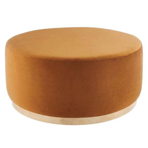 Outdoor Escape Brown Performance Velvet Ottoman, 38-Inch Round, Indoor-Outdoor Accent, Stylish, Comfortable, Durable Construction, Modern Design