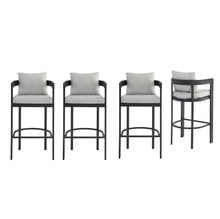 Merax Patio Bar Stools Set of 4, Iron Frame Outdoor Bar Height Chairs with Backrests, Armrests & Soft Cushions, All-Weathe Outdoor High Top Barstools for Deck Garden Balcony Backyard, Dark Grey