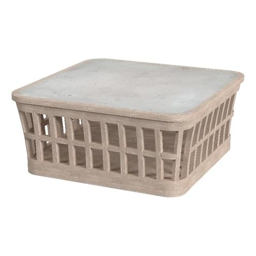 Afuera Living Outdoor Square Coffee Table, 42.25 in, Solid Teak Wood Frame, Natural Finish, Genuine Marble Top, Waterproof Design, Rounded Edges, Fully Assembled Patio Furniture