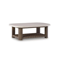 Signature Design by Ashley Angel Island Casual Outdoor Coffee Table with Lower Shelf, Beige & Medium Brown