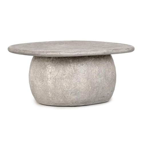 Kosas Home Britney 42-Inch Light Gray Concrete Stone Round Outdoor Coffee Table
