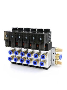 LXWHGSKFK Solenoid Valve Multi-Way Combination 4V210-08 DC12V 24V AC220V with Fittings 5 Port 2 Position Solenoid Valves(Dc24v 10mm Fittings,6 Stations)