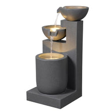 Gray Modern Tiered Bowl Fountain, Decorative Water Fountain with LED Lights and Quiet Pump, Indoor Outdoor Water Feature for Patio, Garden, Deck, Balcony, Office and Home Décor