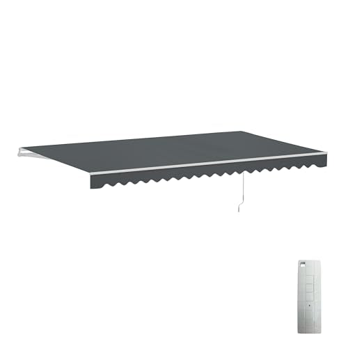 ALEKO 20x10 ft Electric Retractable Patio Awning, Remote Control Motorized & Manual Crank, Outdoor Shade Canopy with UV-Resistant Fabric - White Frame, Gray